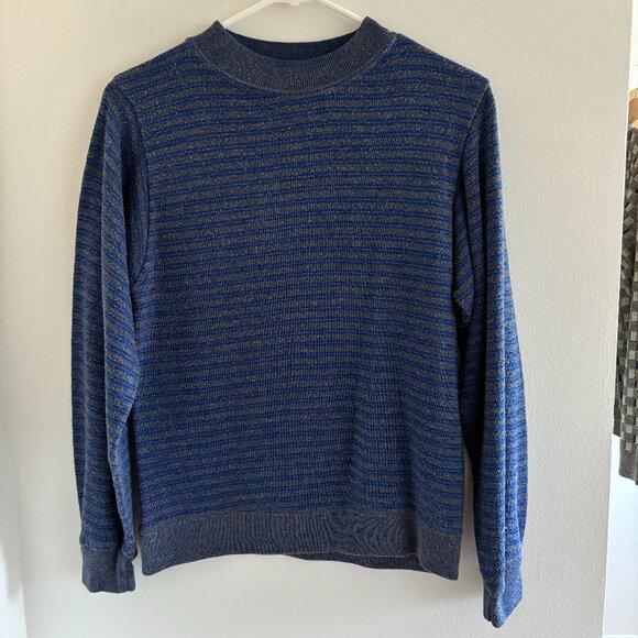 Vintage Blue and Gray Crewneck Striped Sweater - Picture 1 of 4